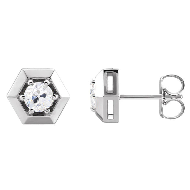 Diamante Fine Orecchini a Lobo 1 carati Oro Bianco 14K – vista frontale