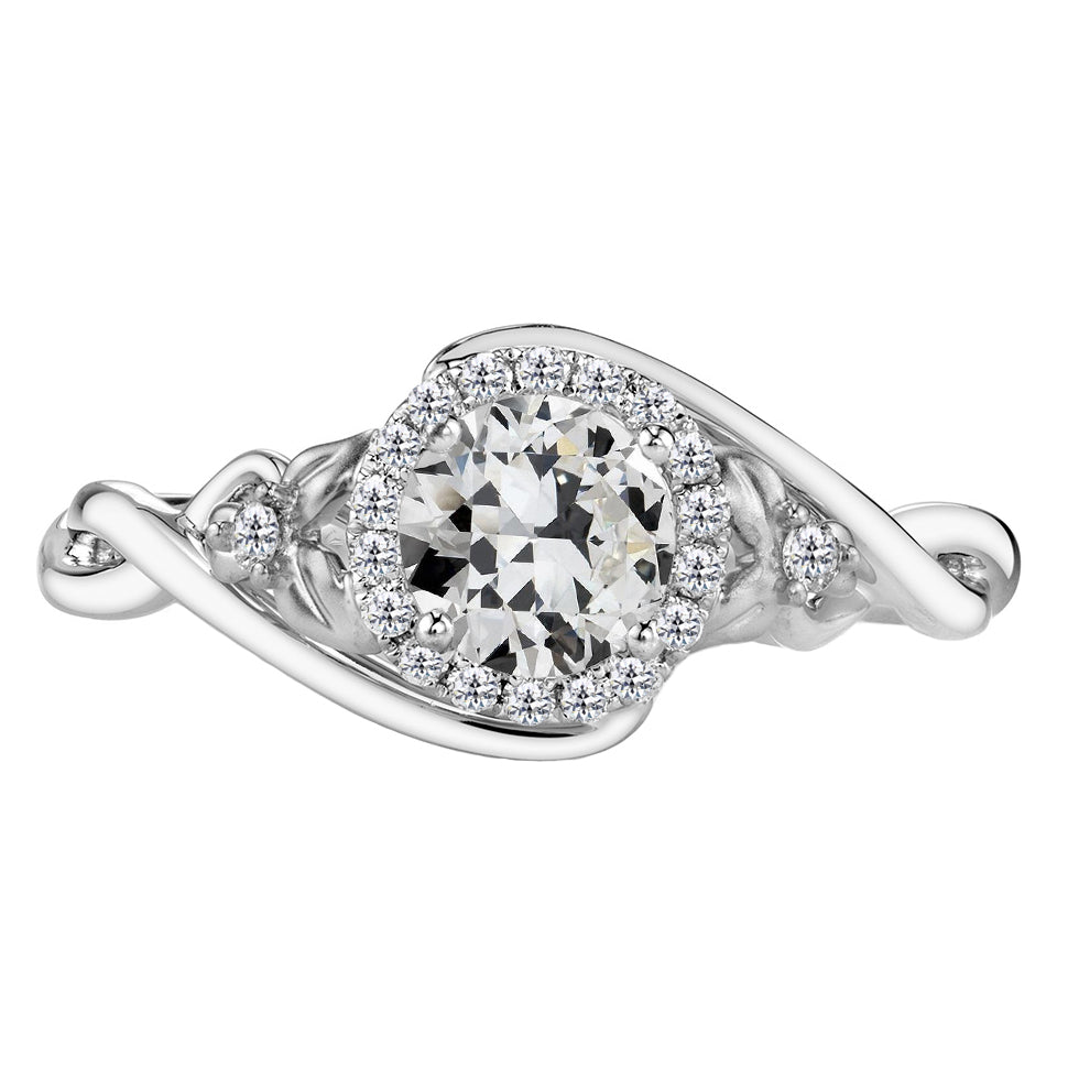 Brillante Cuscino Antico Anello di Fidanzamento in Oro Bianco 14K – vista principale