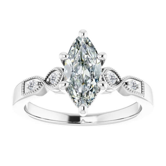Diamante Solitario con Pietre Laterali 1-carati Oro Bianco 14K – vista principale