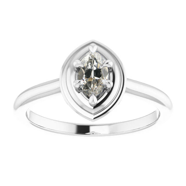 Diamante Taglio Marquise Anello Monopietra in Oro Bianco 14K – vista principale