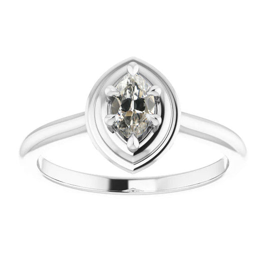 Diamante Taglio Marquise Anello Monopietra in Oro Bianco 14K – vista principale