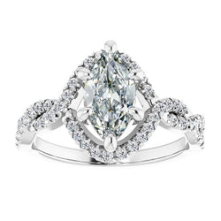 Oro 14 Carati Bianco Gambo Intrecciato Brillante Anello