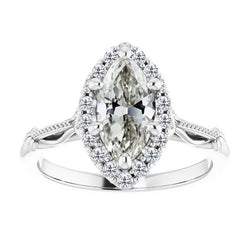 Marquise Brillante Anello di Fidanzamento Halo in Oro Bianco 14K
