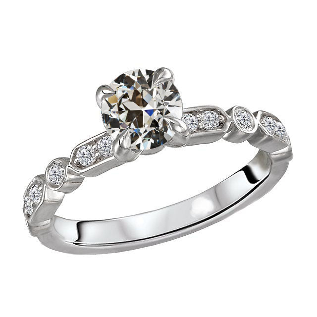 Cuscino Antico Brillante anello in Oro 14 Carati Bianco – vista principale