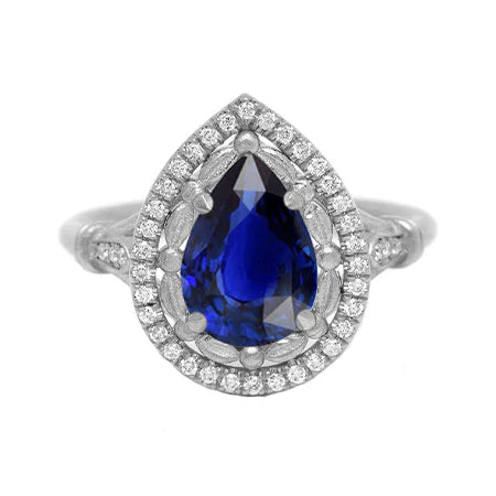 Anello con Gemma Oro 14 Carati Bianco con Zaffiro Blu Reale – vista principale