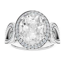 Fatto a mano Gambo Diviso Diamante Anello di Fidanzamento Halo
