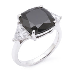 Anello di Fidanzamento Nero da Donna con Diamante Autentico Taglio Cuscino da 3,6 Carati a Tre Pietre Trilliant in Oro Bianco 14K