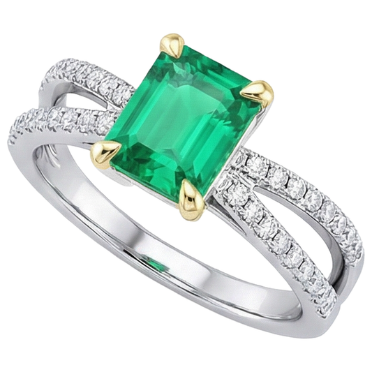 Smeraldo Fine Anello con Gemma 2-carati Oro Bicolore 14K – vista frontale