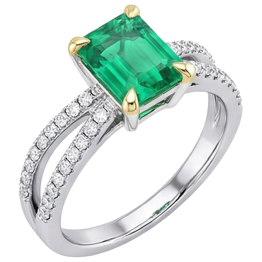 Smeraldo Fine Anello con Gemma 2-carati Oro Bicolore 14K – vista laterale