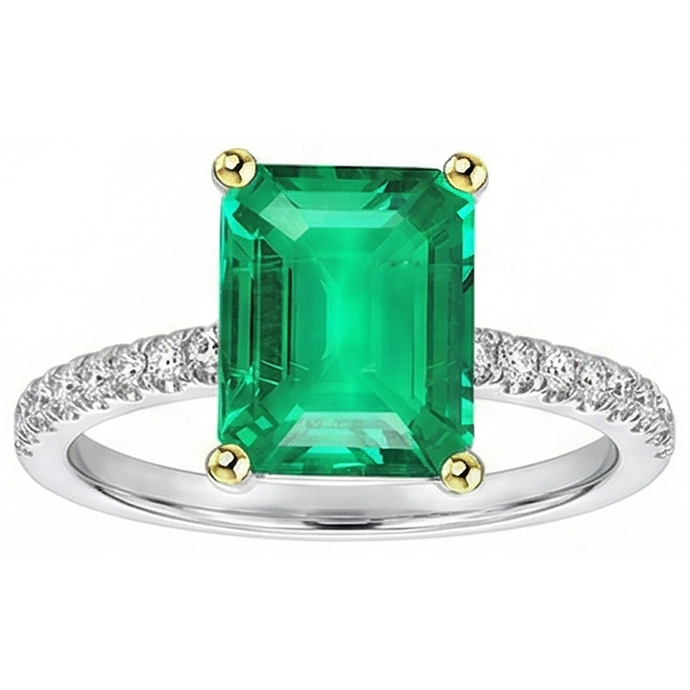 Anello con Pietra Preziosa Oro 14 Carati Bicolore con Smeraldo – vista frontale