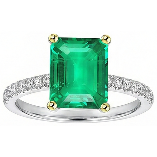 Anello con Pietra Preziosa Oro 14 Carati Bicolore con Smeraldo – vista frontale