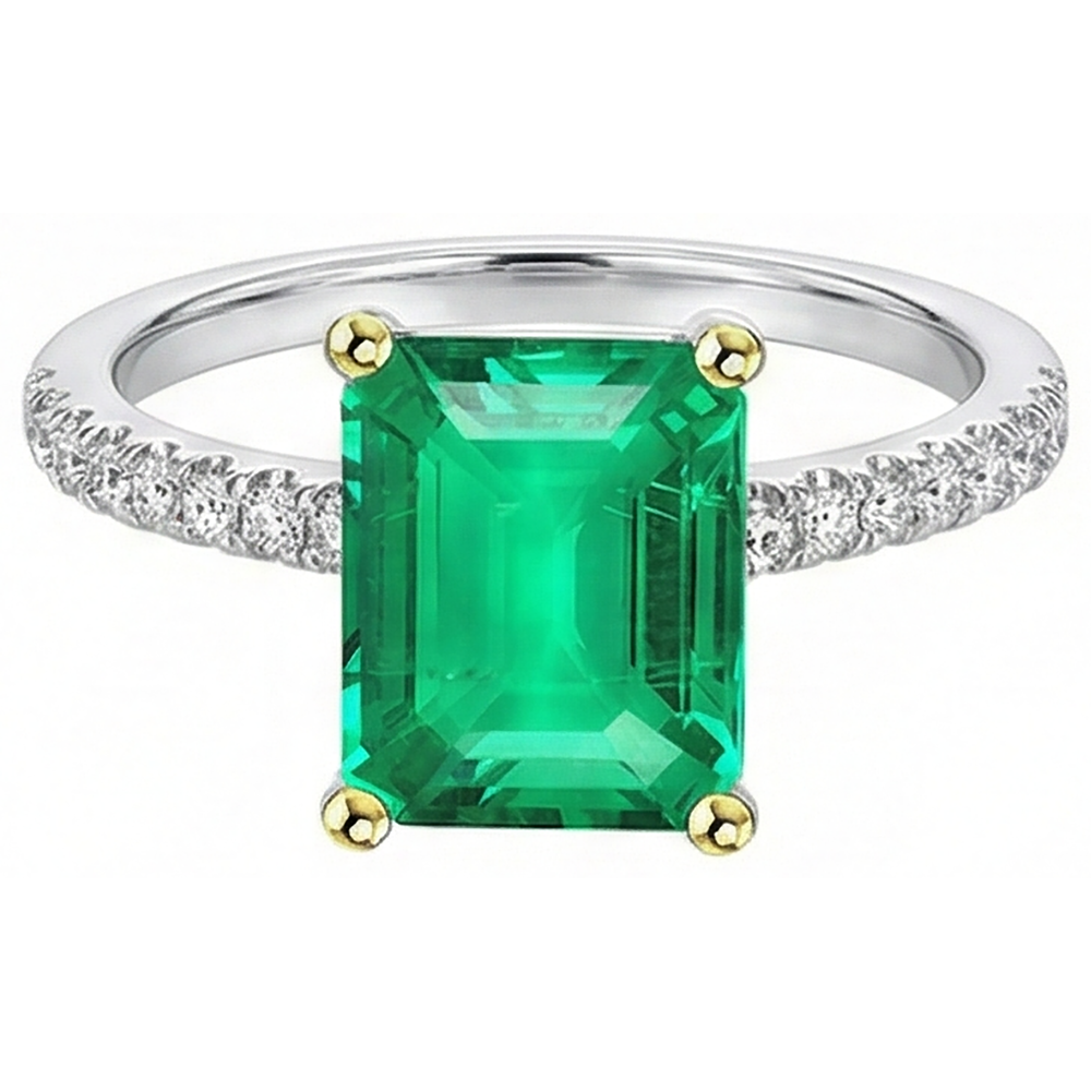 Anello con Pietra Preziosa Oro 14 Carati Bicolore con Smeraldo – vista angolare