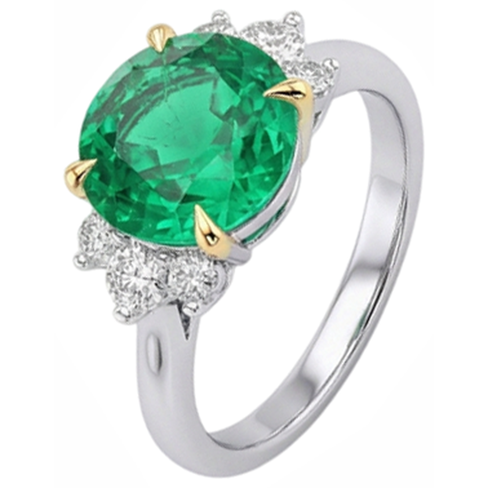 Taglio Brillante Smeraldo Colombiano anello in Oro Due Toni 14K – vista laterale