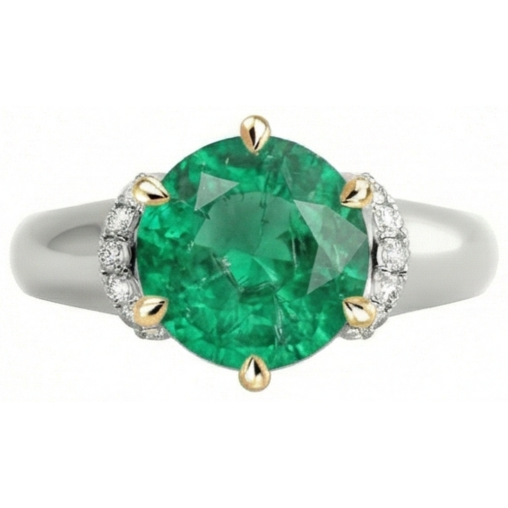 Smeraldo Fine Anello con Gemma 2-carati Oro Bicolore 14K – vista frontale