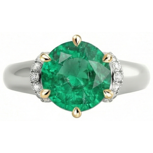 Smeraldo Fine Anello con Gemma 2-carati Oro Bicolore 14K – vista frontale
