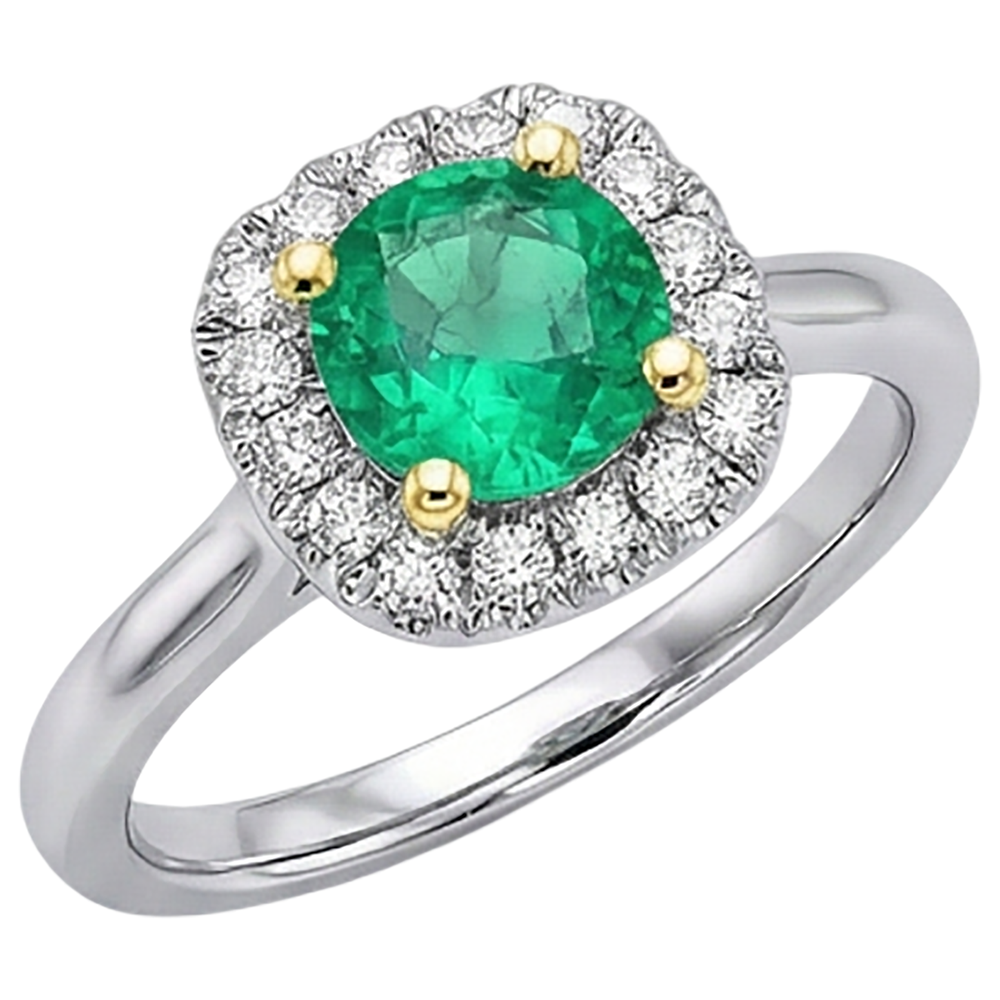 Taglio Brillante Smeraldo Fine anello in Oro Due Toni 14K – vista laterale