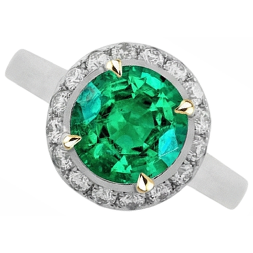 Smeraldo Colombiano Anello con Gemma 3 carati Oro Bicolore 14K – vista frontale