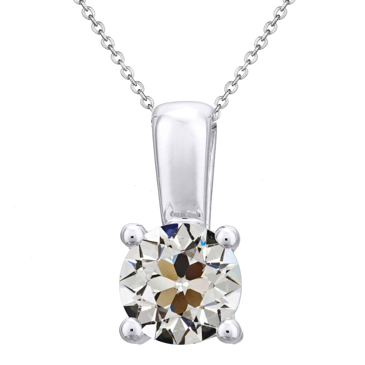 Diamante Cuscino Antico Collana Pendente in Oro Bianco 14K – vista principale