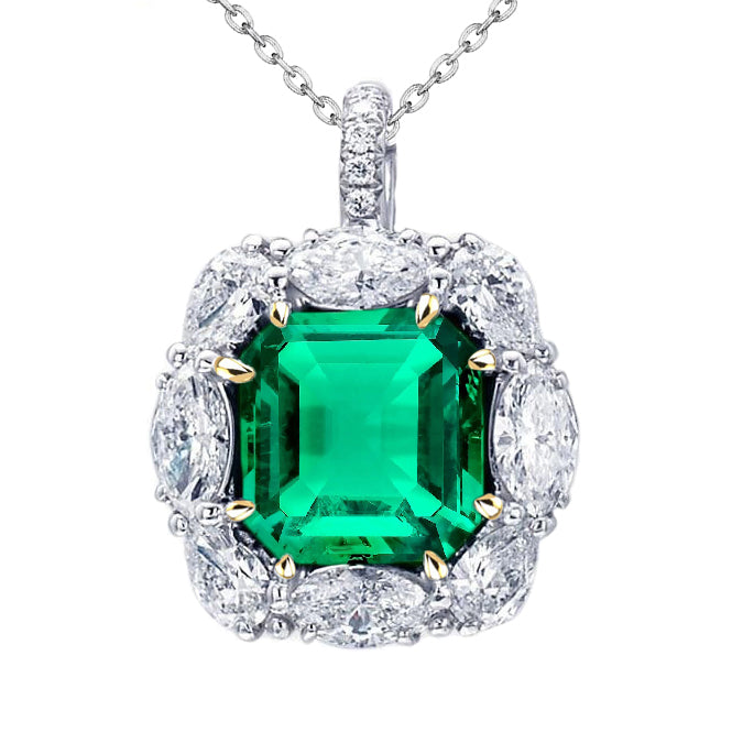 Smeraldo Fine Asscher Collana Pendente in Oro Bicolore 14K – vista principale