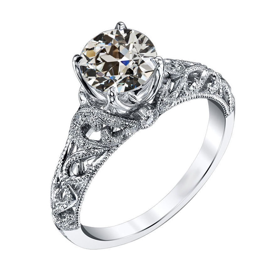 Cuscino Antico Diamante anello in Oro Bianco 14K – vista principale