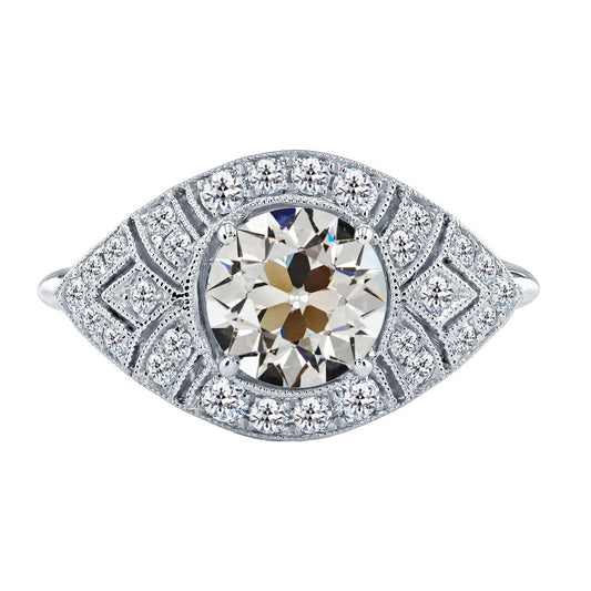 Taglio Old Mine Diamante Fine anello in Oro 14 Carati Bianco – vista principale
