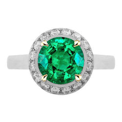 Oro Bicolore 14K Certificato GIA Smeraldo Colombiano Anello con