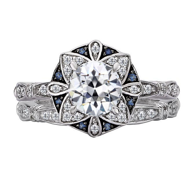 Zaffiro Blu Fiordaliso Anello Halo 2-carati Oro Bianco 14K – vista principale