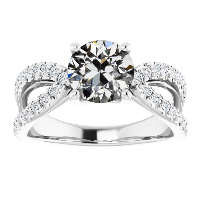 Cuscino Antico Diamante anello in Oro Bianco 14K – vista principale