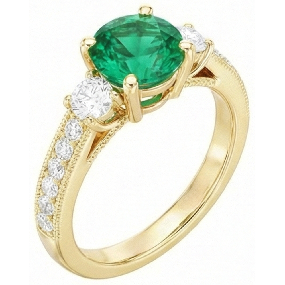 Smeraldo Fine Anello con Gemma 2 carati Oro Giallo 14K – vista profilo