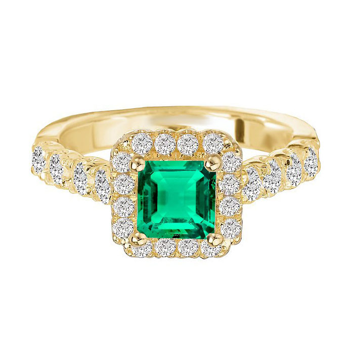 Smeraldo Fine Anello con Gemma 2,50-carati Oro Giallo 14K – vista principale