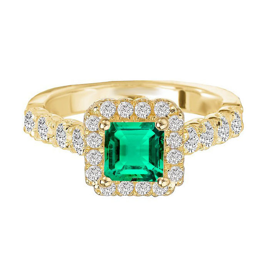 Smeraldo Fine Anello con Gemma 2,50-carati Oro Giallo 14K – vista principale