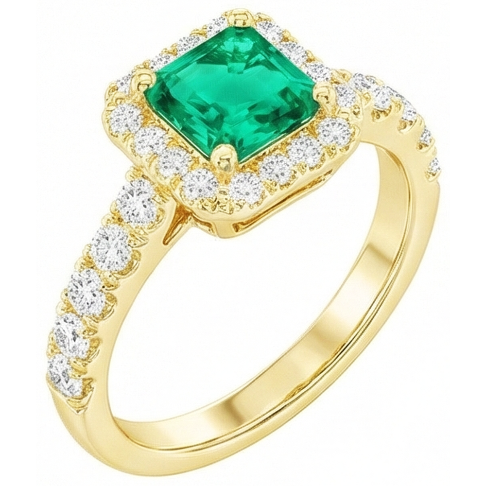 Anello con Gemma Oro Giallo 14K con Smeraldo Fine – vista angolare