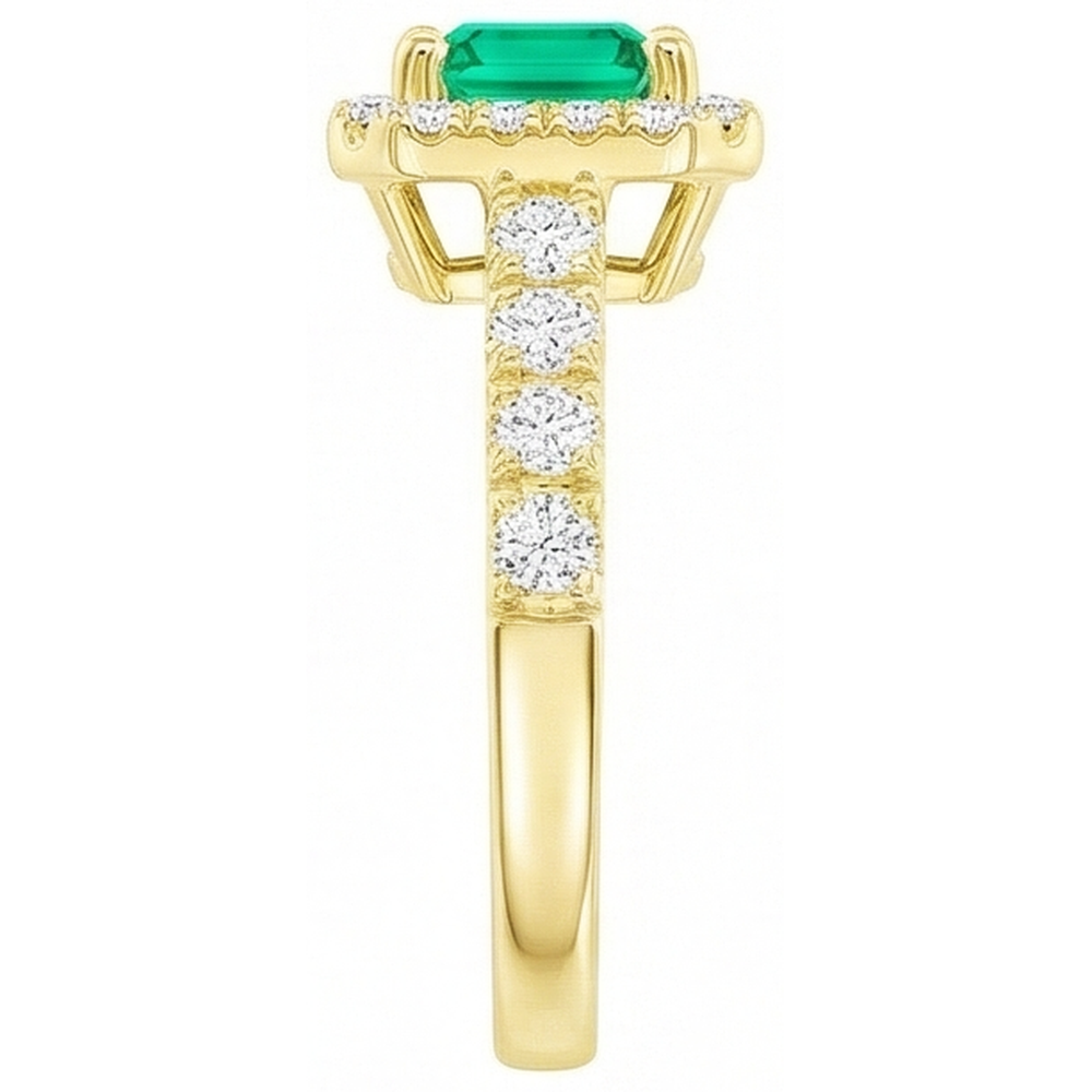 Taglio a Gradini Smeraldo Fine anello in Oro Giallo 14K – vista posteriore