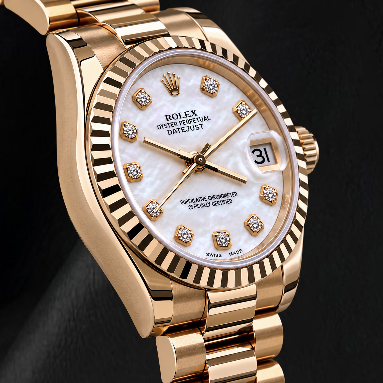 Orologio Rolex President 31 mm in Oro Giallo Anno 2011 Quadrante con Diamanti in Madreperla Bianca