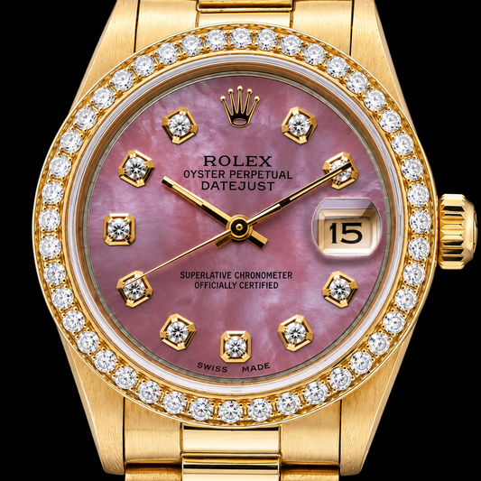 Orologio Rolex President Oro Giallo 31 mm con Quadrante con Diamanti in Madreperla Borgogna