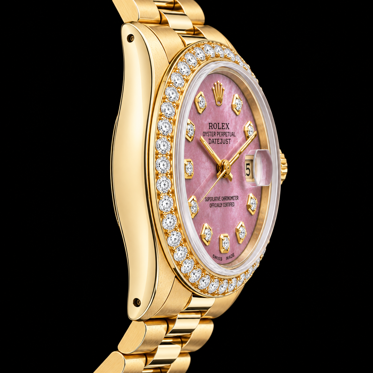Orologio Rolex President Oro Giallo 31 mm con Quadrante con Diamanti in Madreperla Borgogna