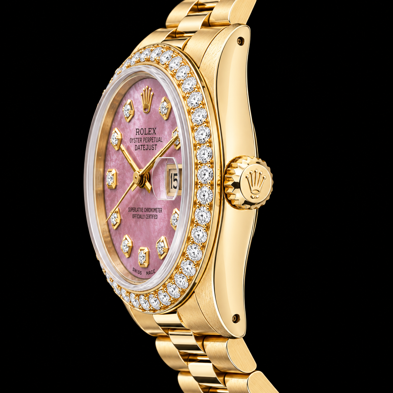 Orologio Rolex President Oro Giallo 31 mm con Quadrante con Diamanti in Madreperla Borgogna