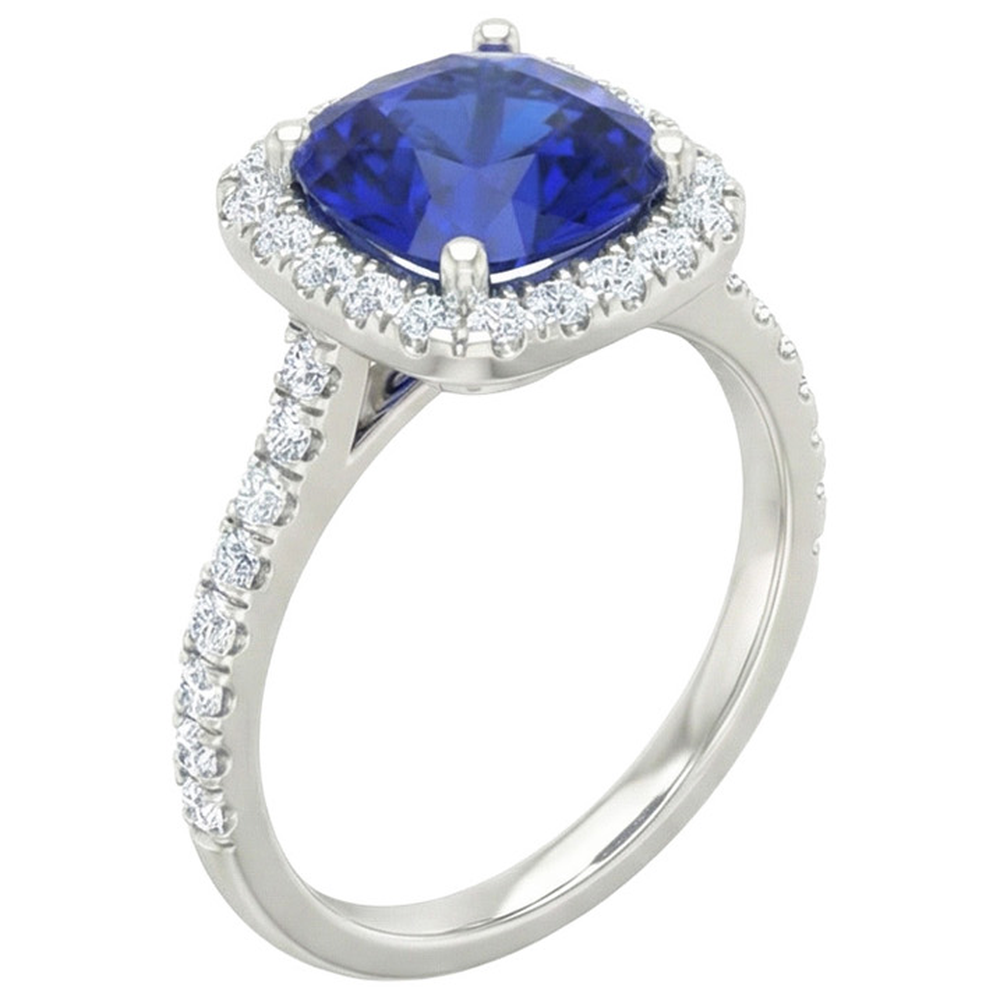 Zaffiro 2,45 carati e diamanti con anello in oro bianco 14K con Ceylon