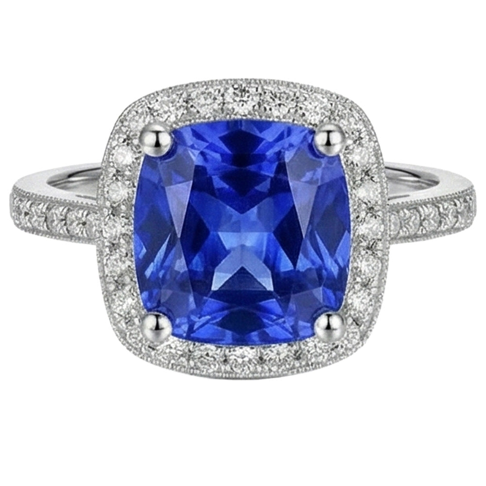 Zaffiro Anello Taglio Cuscino