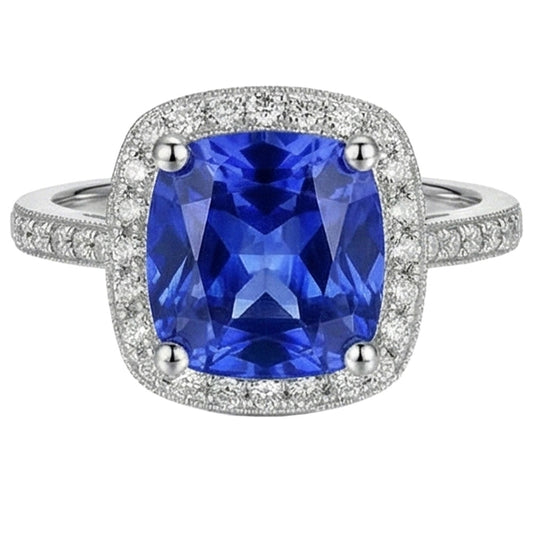 Zaffiro Anello Taglio Cuscino