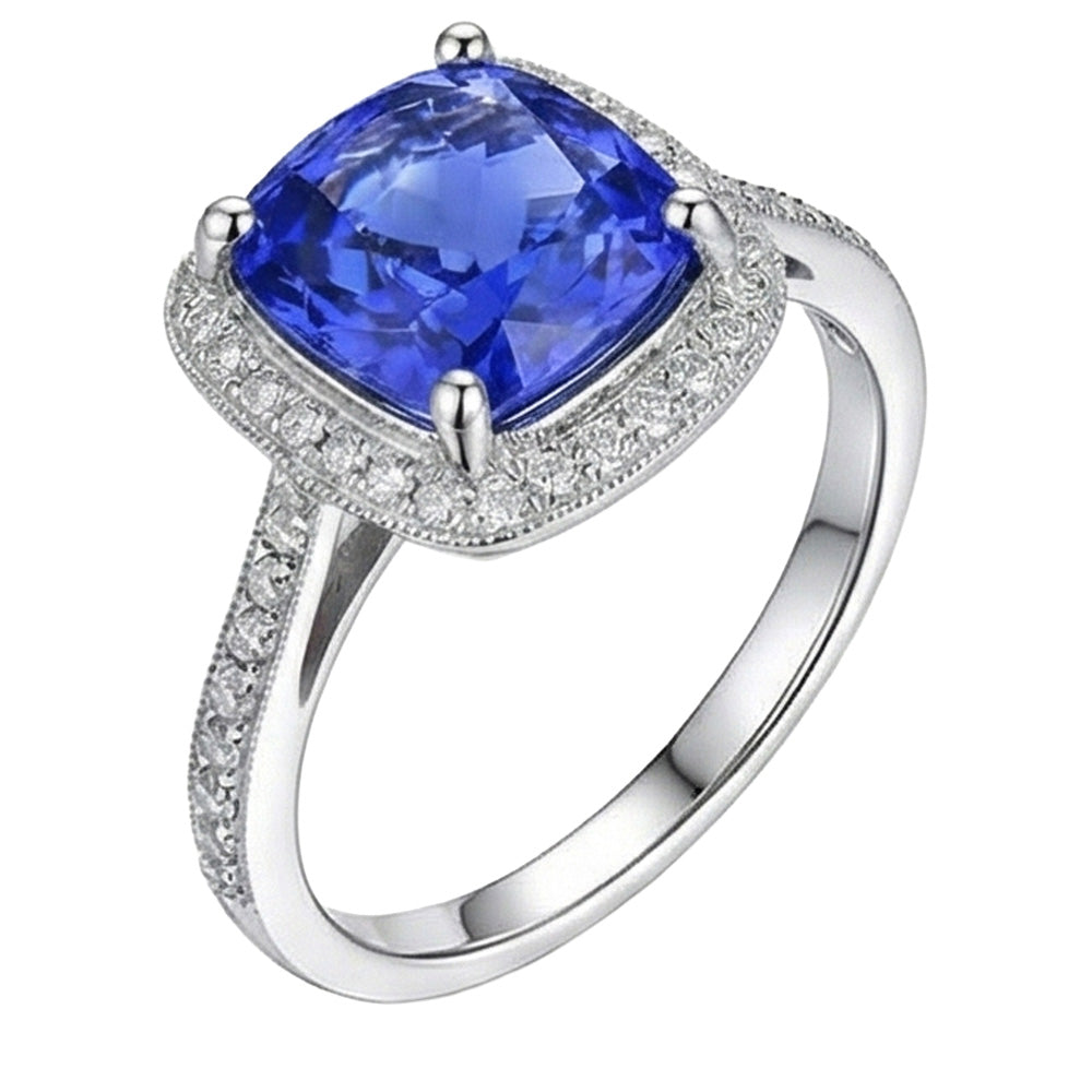 Zaffiro Anello Taglio Cuscino