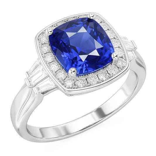 Zaffiro Blu E Anello Di Diamanti Naturali Autentici ( non creati in laboratorio )
