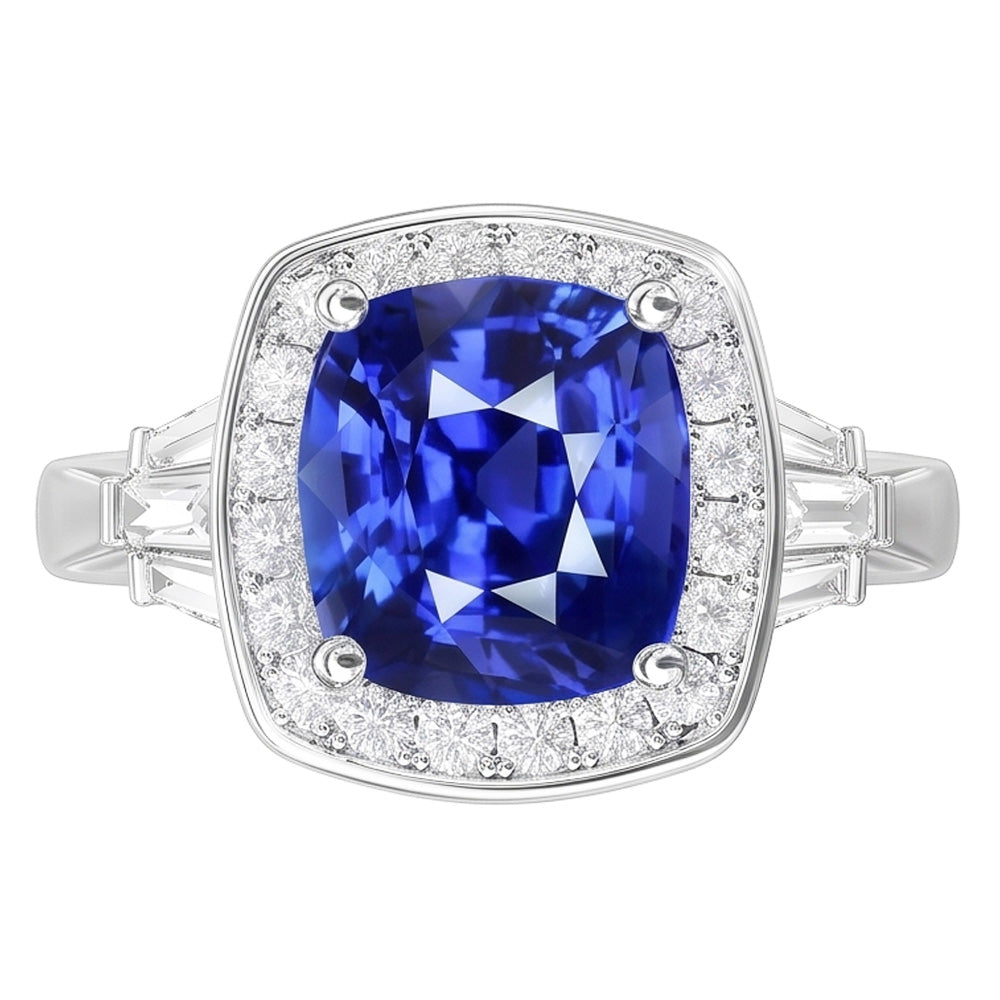 Zaffiro Blu E Anello Di Diamanti Naturali Autentici ( non creati in laboratorio )