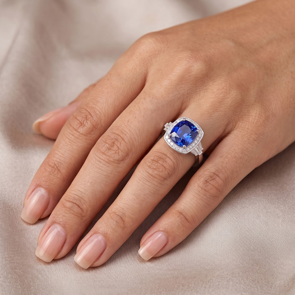 Zaffiro Blu E Anello Di Diamanti Naturali Autentici ( non creati in laboratorio )