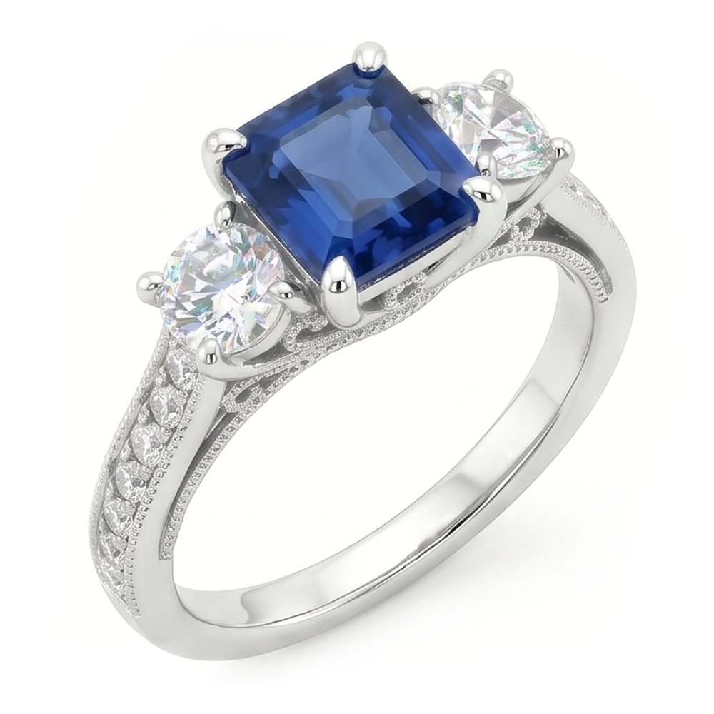 Zaffiro Blu Fiordaliso Anello con Gemma – Oro Bianco 14K 5 carati