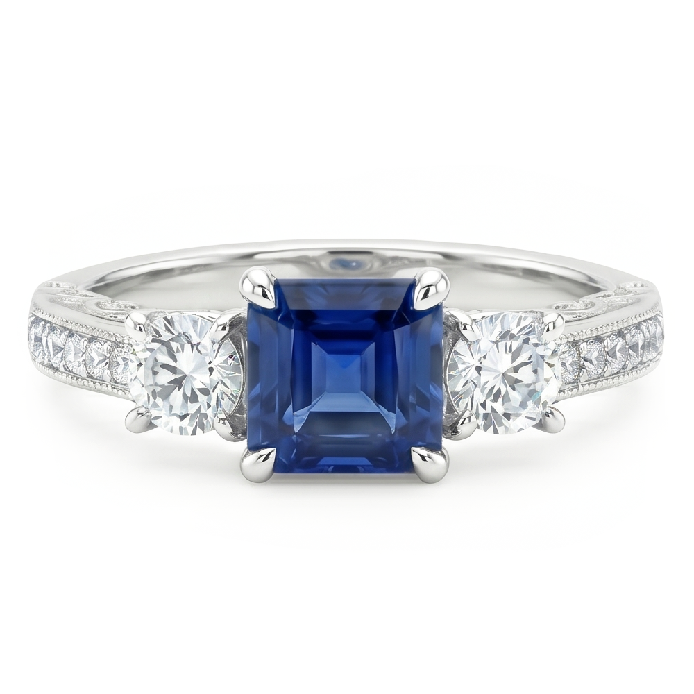 Zaffiro Blu Fiordaliso Anello con Gemma – Oro Bianco 14K 5 carati
