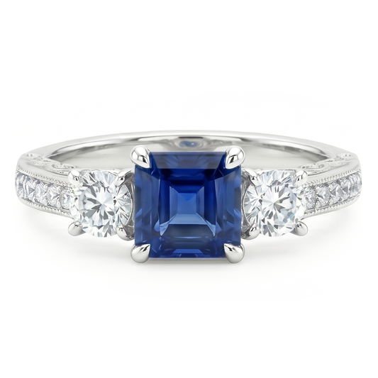 Zaffiro Blu Fiordaliso Anello con Gemma – Oro Bianco 14K 5 carati