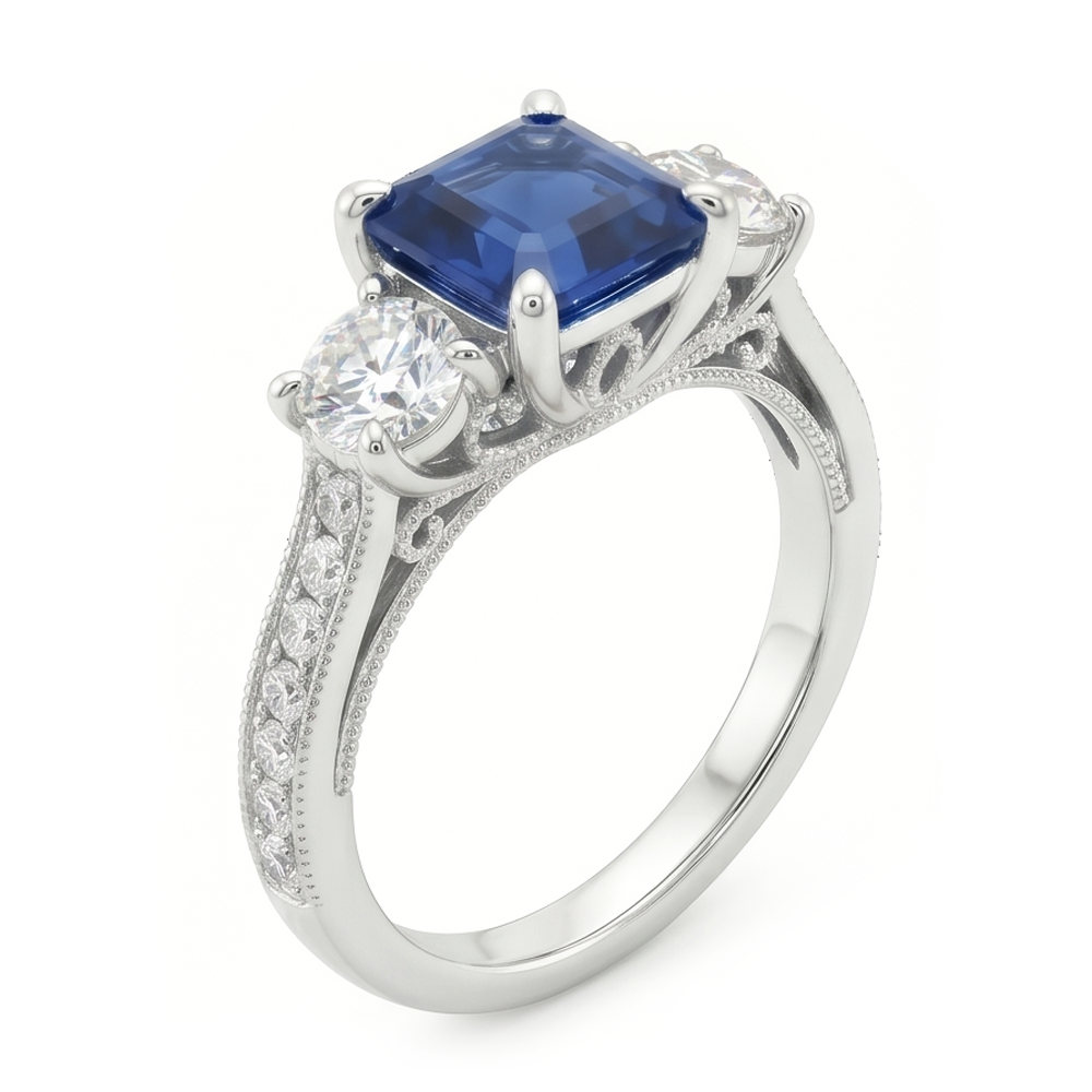 Zaffiro Blu Fiordaliso Anello con Gemma – Oro Bianco 14K 5 carati