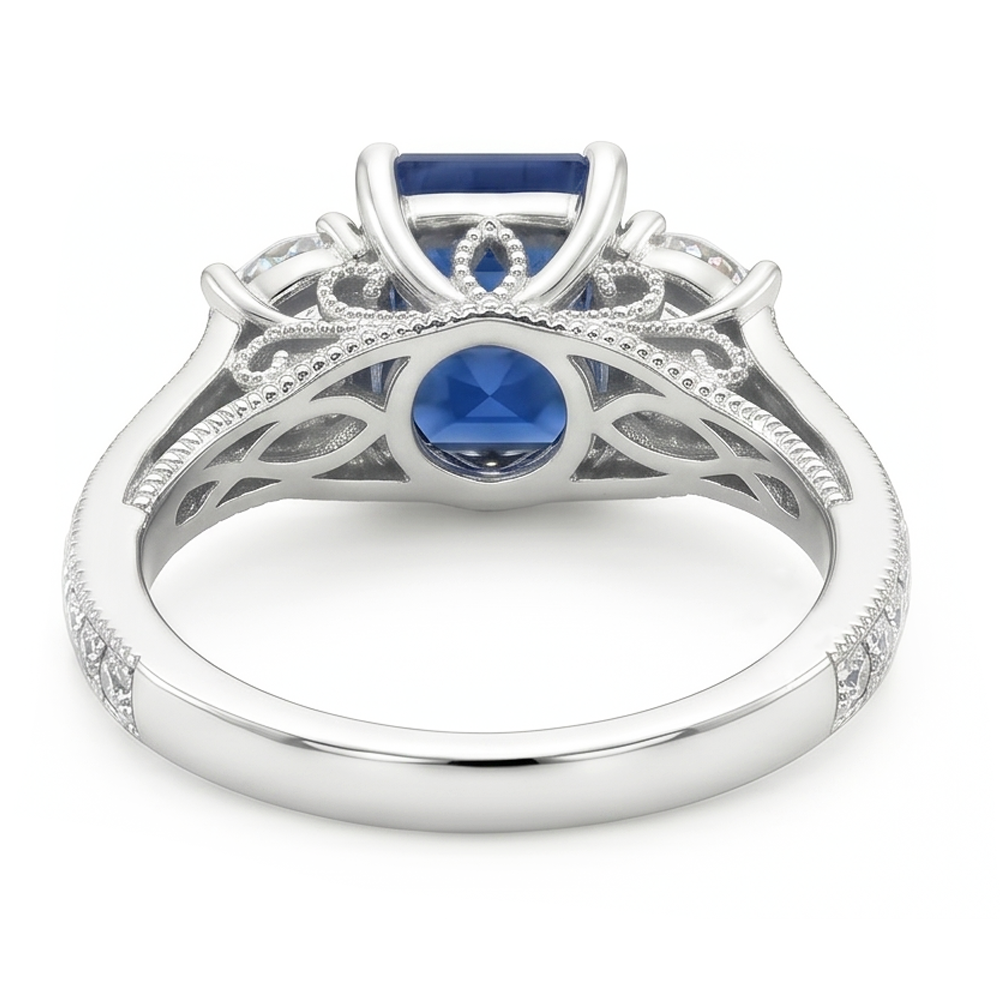 Zaffiro Blu Fiordaliso Anello con Gemma – Oro Bianco 14K 5 carati