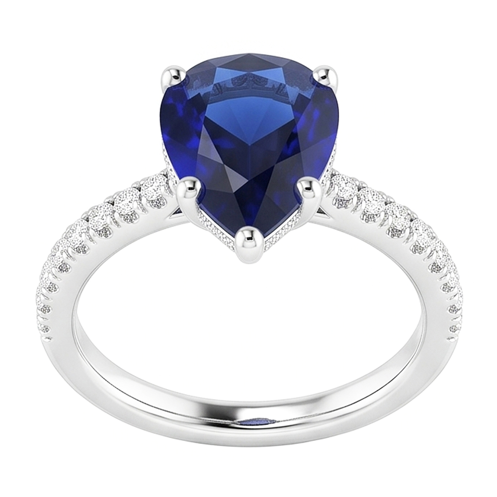 Zaffiro Blu Reale Anello Pietra Colorata di lusso – 2 carati Oro